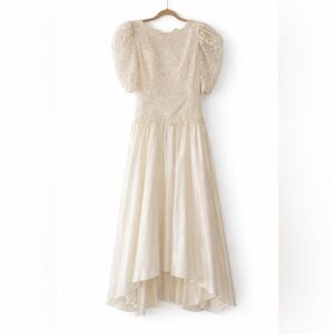 Vintage Ivory Lace Bodice High-Low Satin Formal Dress
